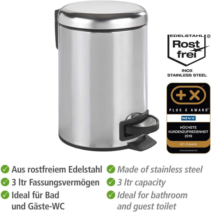 Kosmetik Treteimer Leman Edelstahl Glänzend 3 l - Kosmetikeimer mit Tretmechanismus Fassungsvermögen: 3 l, Edelstahl rostfrei, Glänzend