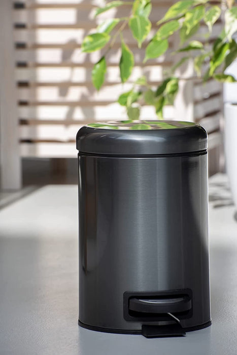 Kosmetik Treteimer Leman Metallic-Schwarz 3 L - Kosmetikeimer, Mülleimer mit Anti-Fingerprint Fassungsvermögen 3 l, Edelstahl rostfrei, Schwarz