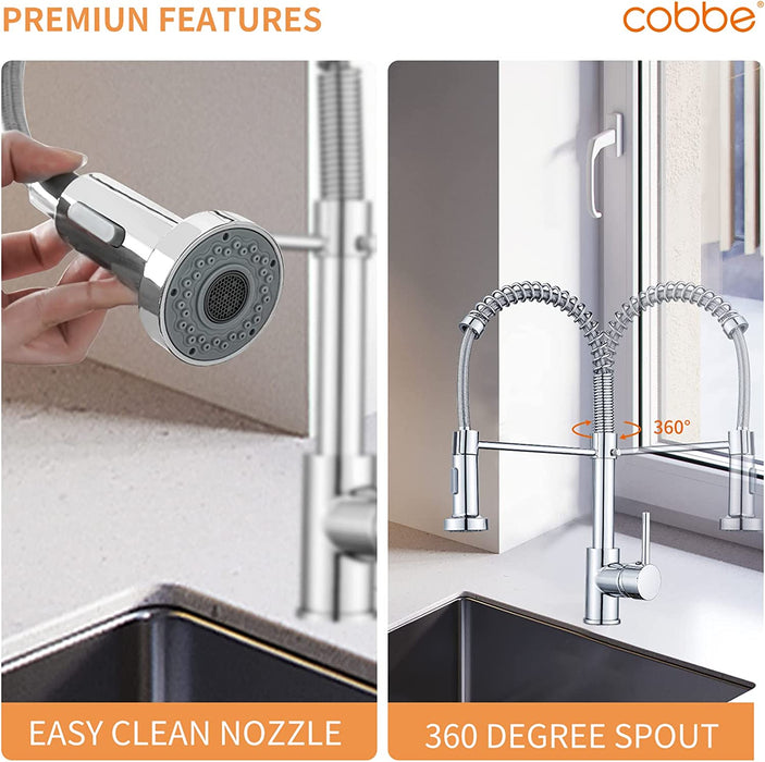 Küchenarmatur mit Niederdruck, Frühlingsküchenhahn mit herunterziehendem Sprühkopf, 2 Sprühmodi, High Arc Single Lever Sink Mixer Tap (Chrom)