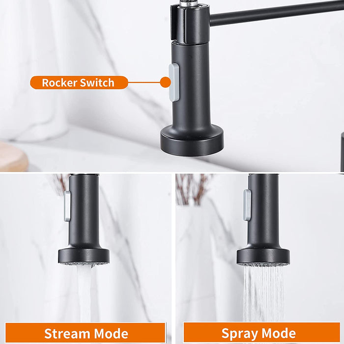 Küchenarmatur mit herausziehbarem Sprüher, Cobbe High Arc Schwanenhals Küchenspüle Wasserhahn, Einhandgriff Edelstahl Mischbatterie (schwarz)
