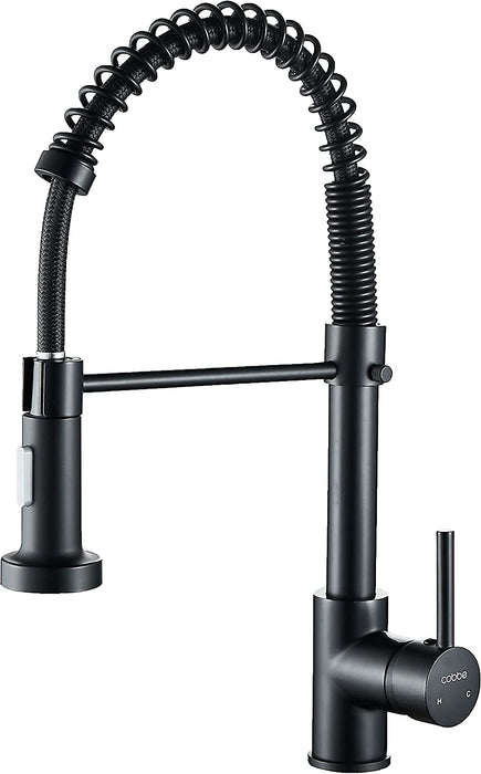 Küchenarmatur mit herausziehbarem Sprüher, Cobbe High Arc Schwanenhals Küchenspüle Wasserhahn, Einhandgriff Edelstahl Mischbatterie (schwarz)
