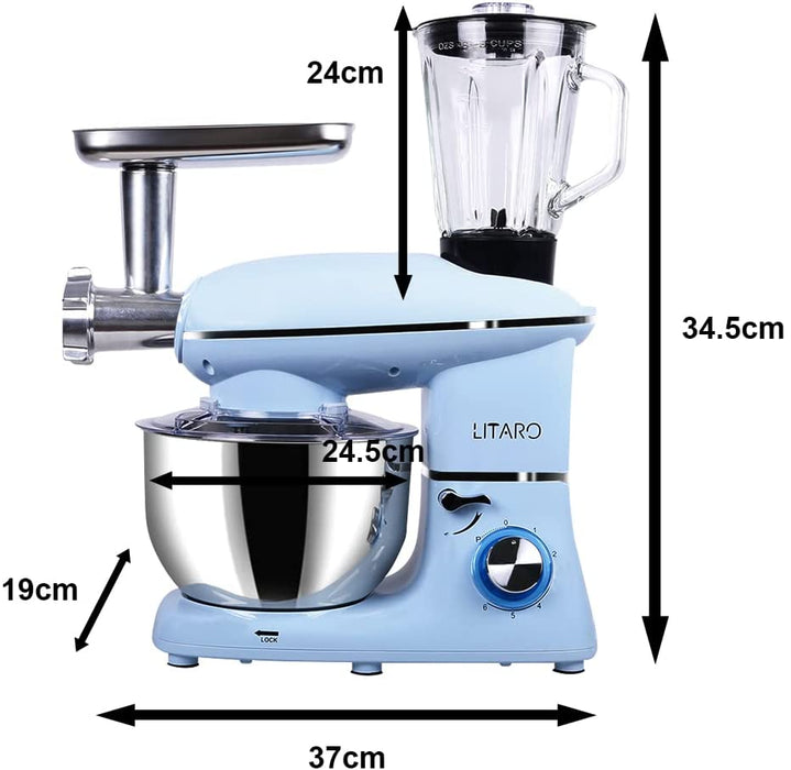 Küchenmaschine 1400W, Blau Multifunktional Knetmaschine mit 6L Edelstahl Schüssel, 3 Rührwerkzeuge inkl 3-Teiligem Patisserie-Set, Spritzschutz
