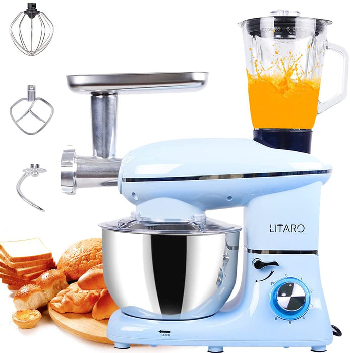 Küchenmaschine 1400W, Blau Multifunktional Knetmaschine mit 6L Edelstahl Schüssel, 3 Rührwerkzeuge inkl 3-Teiligem Patisserie-Set, Spritzschutz