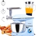 Küchenmaschine 1400W, Blau Multifunktional Knetmaschine mit 6L Edelstahl Schüssel, 3 Rührwerkzeuge inkl 3-Teiligem Patisserie-Set, Spritzschutz