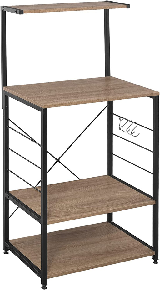 Küchenregal Standregal Mikrowellenhalter Bäcker Regal Haushaltsregal,Schwarz + Hell Eiche