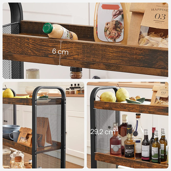 Küchenwagen, platzsparender Servierwagen mit Universalrollen, Küchenregal mit verstellbaren Füßen, stabiles Metallgestell, 66 x 26 x 85 cm