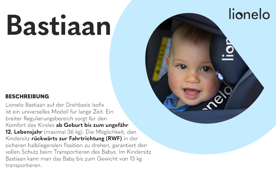 Lionelo Bastiaan Kindersitz Auto Kindersitz Isofix und Top Tether Kindersitz Drehbar um 360 Grad Autositz Gruppe 0 1 2 3 ab Geburt bis 36 kg 