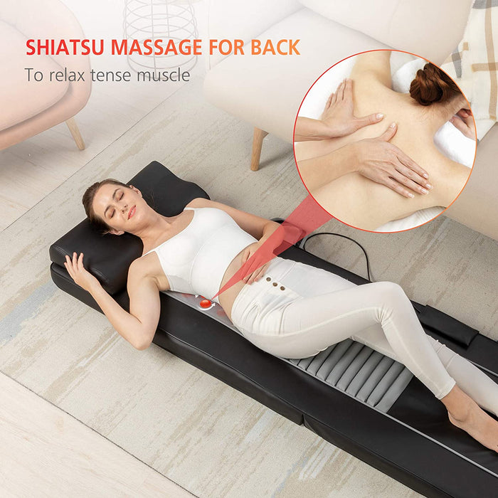 Massagematte mit Wärmefunktion, Shiatsu-Rückenmassagegerät und 10 Vibrationsmotoren, elektrisches Ganzkörpermassagematte, Massagegerät für Nacken