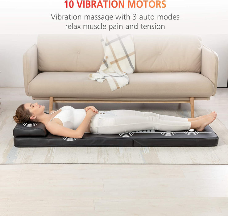 Massagematte mit Wärmefunktion, Shiatsu-Rückenmassagegerät und 10 Vibrationsmotoren, elektrisches Ganzkörpermassagematte, Massagegerät für Nacken