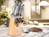Messerblock mit Messerset bestückt, 5 Profi-Küchenmesser, modernes skandinavisches Design aus Massiv-Holz, scharf Edelstahl-Kochmesser-Set, hochwertige rostfreie Messer