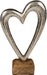 Metallherz auf Holzsockel, silberfarben, 17 cm