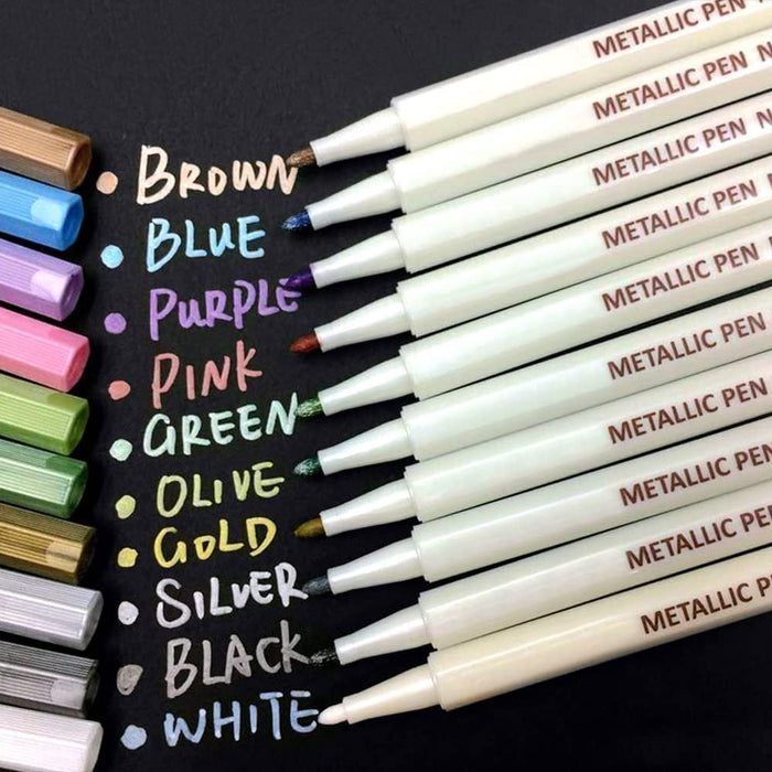 Metallic Marker Pens, 10 Farben Metallic Stifte, 1mm Feine Maker Stift für Fotoalbum Schwarze Seiten, Gästebuch Hochzeit, Bullet Journal, Fotobuch