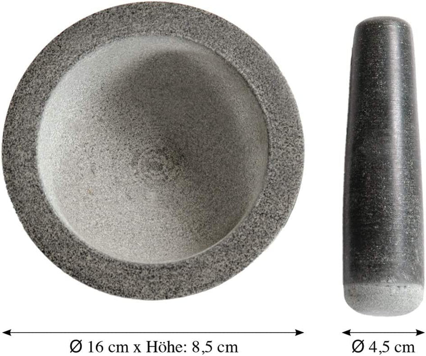 Mörser mit Schlegel aus Granit - dunkel/Granit-Mörser 