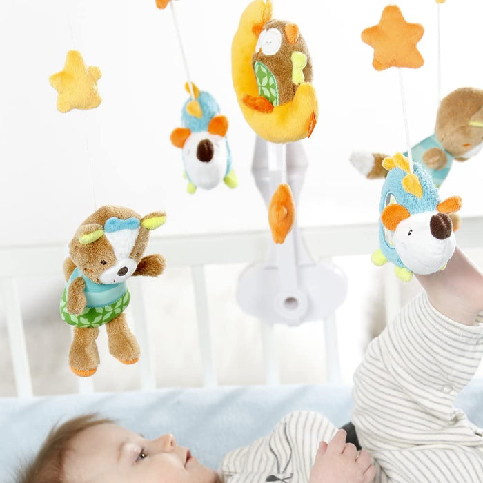 Musik–Mobile Forest – Spieluhr–Mobile mit Bewohnern des Waldes – Melodie "Weißt du wieviel Sternlein stehen" – Zum Befestigen am Bett für Babys 