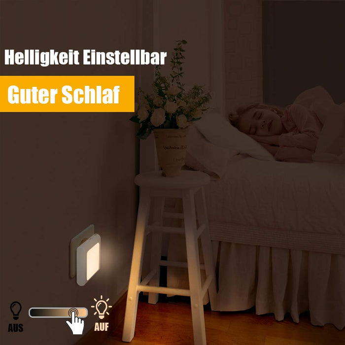 Nachtlicht Steckdose mit Dämmerungssensor, Emotionlite 2 Stück Helligkeit Stufenlos Einstellbar Sehr gut für Kinderzimmer, Treppenaufgang,Schlafzimmer