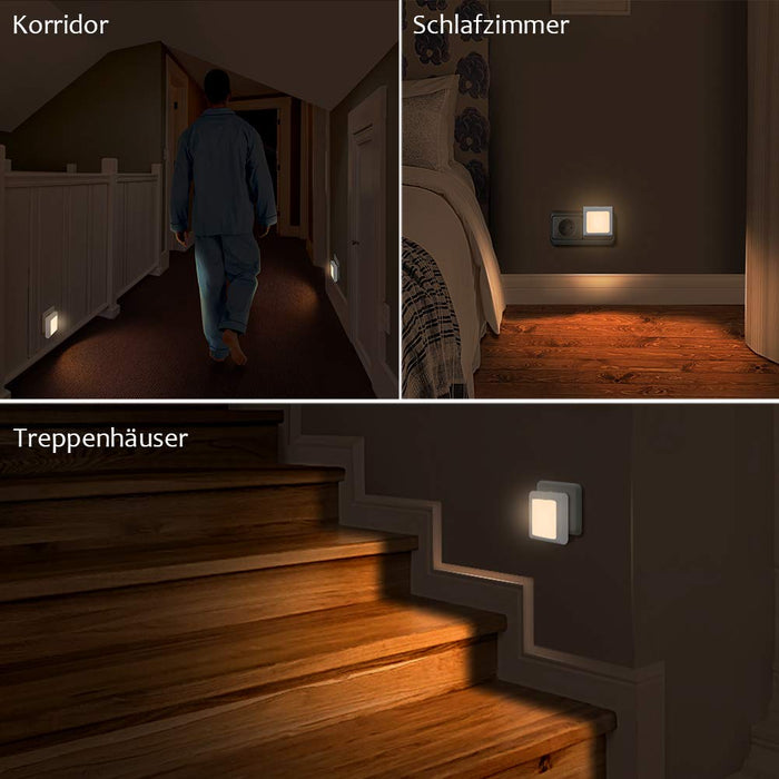 Nachtlicht Steckdose mit Dämmerungssensor, Emotionlite 2 Stück Helligkeit Stufenlos Einstellbar Sehr gut für Kinderzimmer, Treppenaufgang,Schlafzimmer