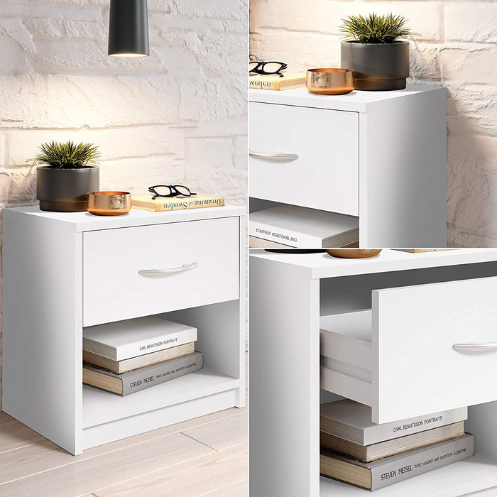 Nachttisch Weiß - Schlichter Nachtschrank mit einer Schublade passend zu jedem Bett & Schlafzimmer - 39 x 41 x 28 cm