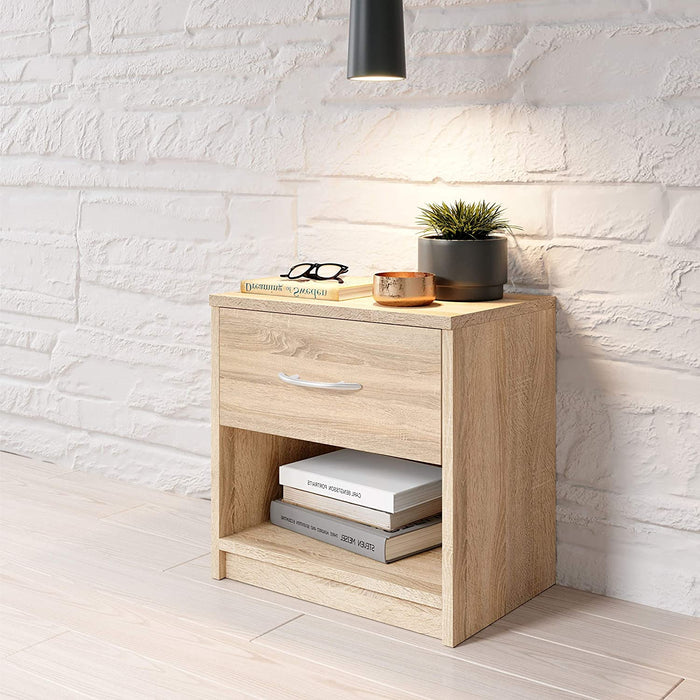 Nachttisch in Eiche Sonoma Optik - Schlichter Nachtschrank mit einer Schublade passend zu jedem Bett & Schlafzimmer - 39 x 41 x 28 cm