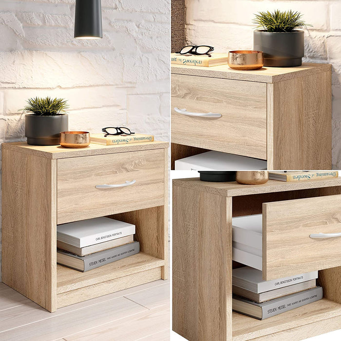 Nachttisch in Eiche Sonoma Optik - Schlichter Nachtschrank mit einer Schublade passend zu jedem Bett & Schlafzimmer - 39 x 41 x 28 cm