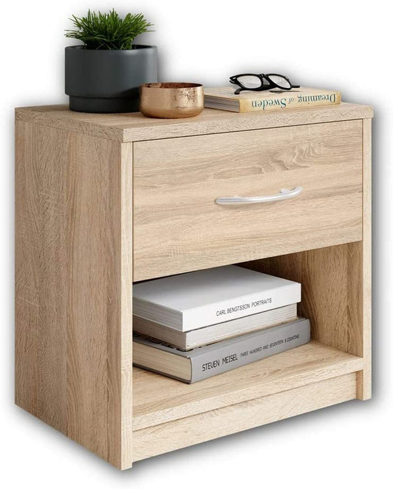 Nachttisch in Eiche Sonoma Optik - Schlichter Nachtschrank mit einer Schublade passend zu jedem Bett & Schlafzimmer - 39 x 41 x 28 cm