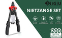 Nietzange Set Blindnietzange mit 200 Stück Nieten 2,4/3,2/4,0/4,8/6,4 mm Austauschbaren Mundstücke 12"/31cm Ergonomischer Griff Nietpistole