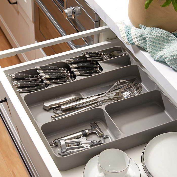Organizer für Besteck, Utensilien und Gadgets, Grau, 39,7 x 38,4 x 5,3 cm - Besteckkasten