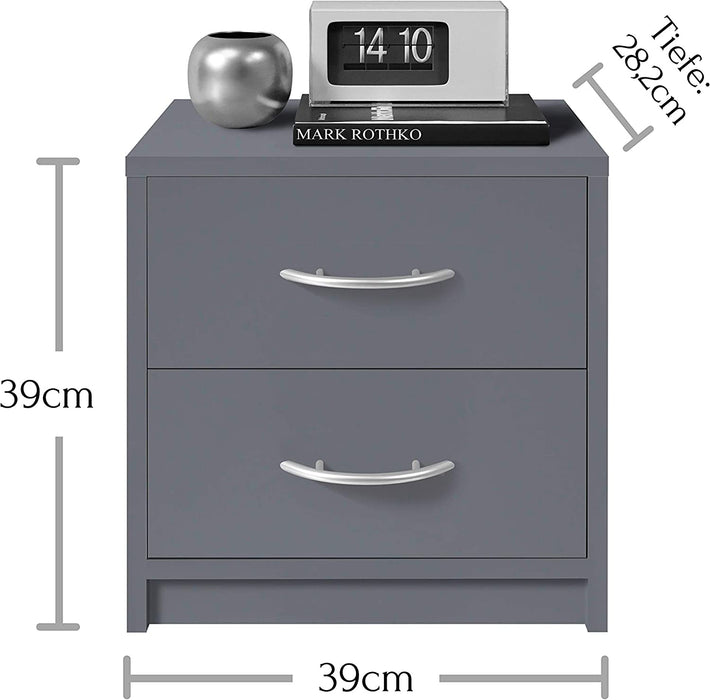 PEPE Nachttisch Graphit - Schlichter Nachtschrank mit zwei Schubladen passend zu jedem Bett & Schlafzimmer - 39 x 39 x 28 cm