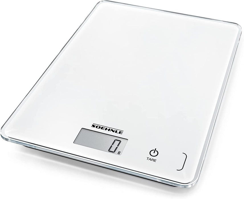 Page Compact 300 weiß, digitale Küchenwaage bis zu 5 kg Tragkraft, Küchenwaage mit leicht ablesbarer LCD-Anzeige, Digitalwaage mit Zuwiegefunktion