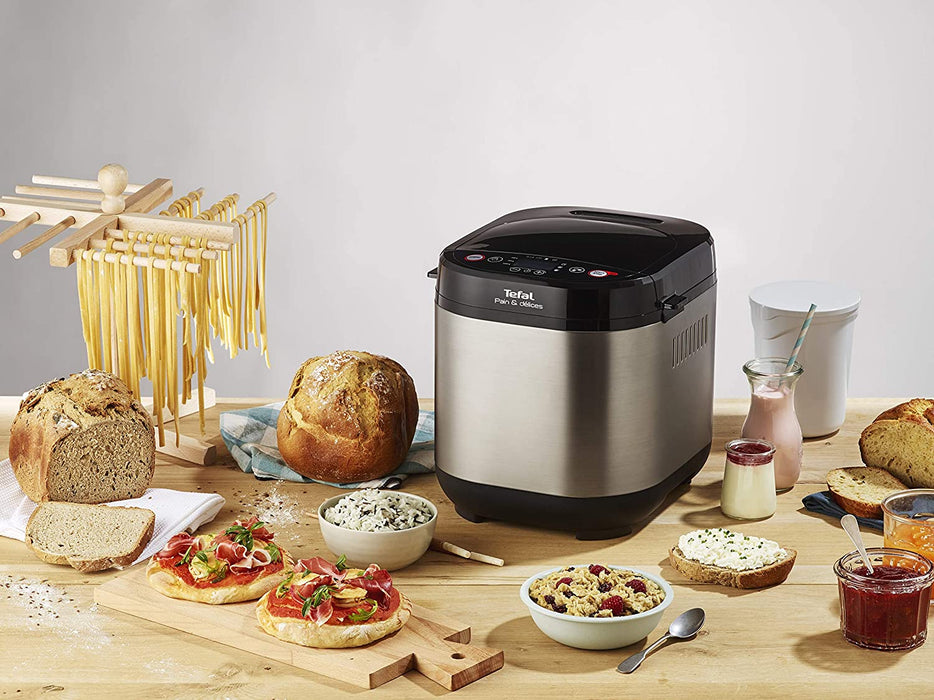  Pain & Délices Brotbackautomat | 20 automatische Programme | 3 Brotgrößen und Bräunungsgrade einstellbar | auch für Kuchen-, Pizza-, Nudelteig | inkl. Zubehör | Edelstahl/Schwarz