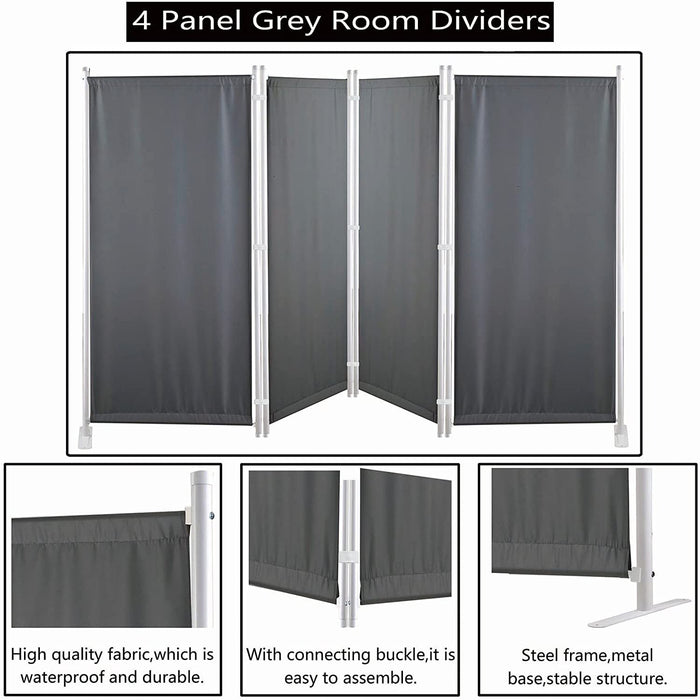 Paravent 4 Teilig 170 x 220 cm Raumteiler Klappbar Trennwand Stellwand Balkon Sichtschutz Faltbar(Grau)
