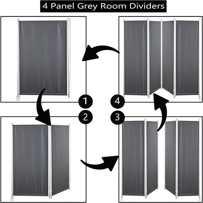 Paravent 4 Teilig 170 x 220 cm Raumteiler Klappbar Trennwand Stellwand Balkon Sichtschutz Faltbar(Grau)