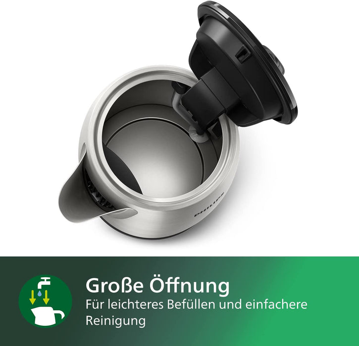Philips Wasserkocher – 1.7 L Fassungsvermögen mit Kontrollanzeige, Edelstahl, Pirouettenbasis