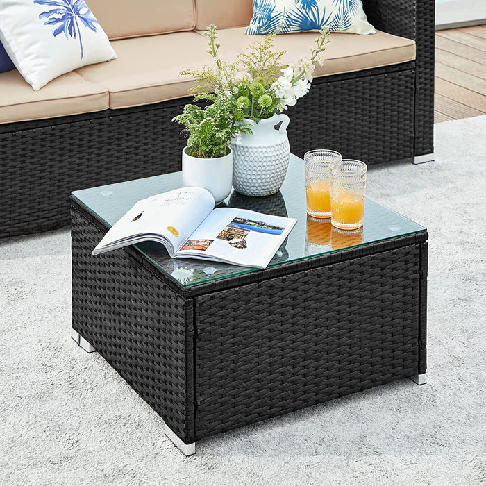 Polyrattan Lounge, Gartenmöbel-Set, Balkonmöbel, Gartenlounge, mit Kissen und Glastisch, Terrassenmöbel, Ecksofa, Outdoor, für Terrasse, Balkon