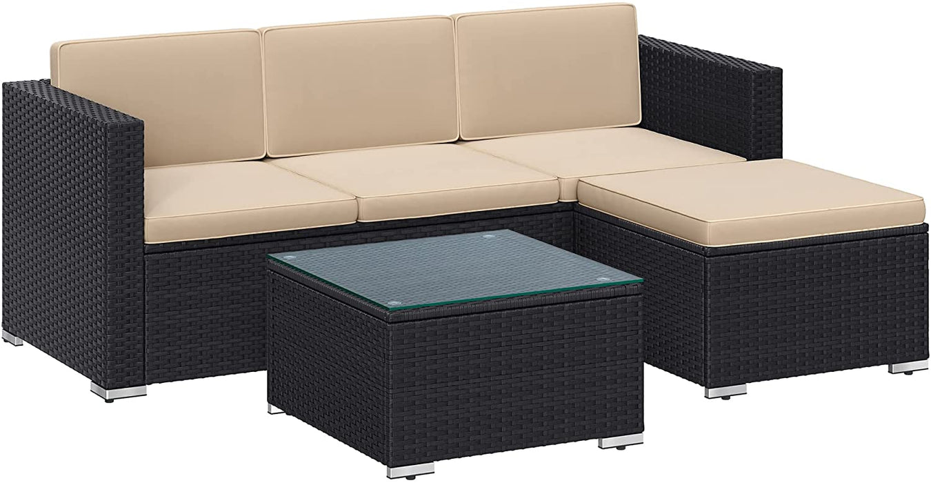 Polyrattan Lounge, Gartenmöbel-Set, Balkonmöbel, Gartenlounge, mit Kissen und Glastisch, Terrassenmöbel, Ecksofa, Outdoor, für Terrasse, Balkon