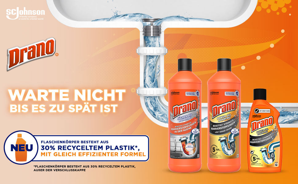 Power Gel Rohrfrei Abflussreiniger, Rohrreiniger, für Küche und Bad, entfernt Verstopfungen, 3er Pack (3 x 1000 ml)