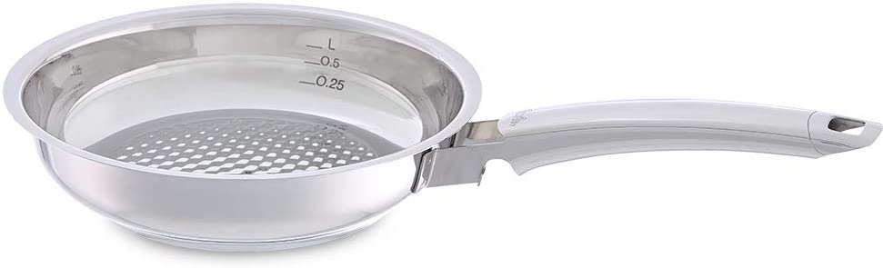Premium  Edelstahl-Pfanne (Ø 20 cm) Bratpfanne-unbeschichtet, krosses und fettarmes braten - alle Herdarten auch Induktion