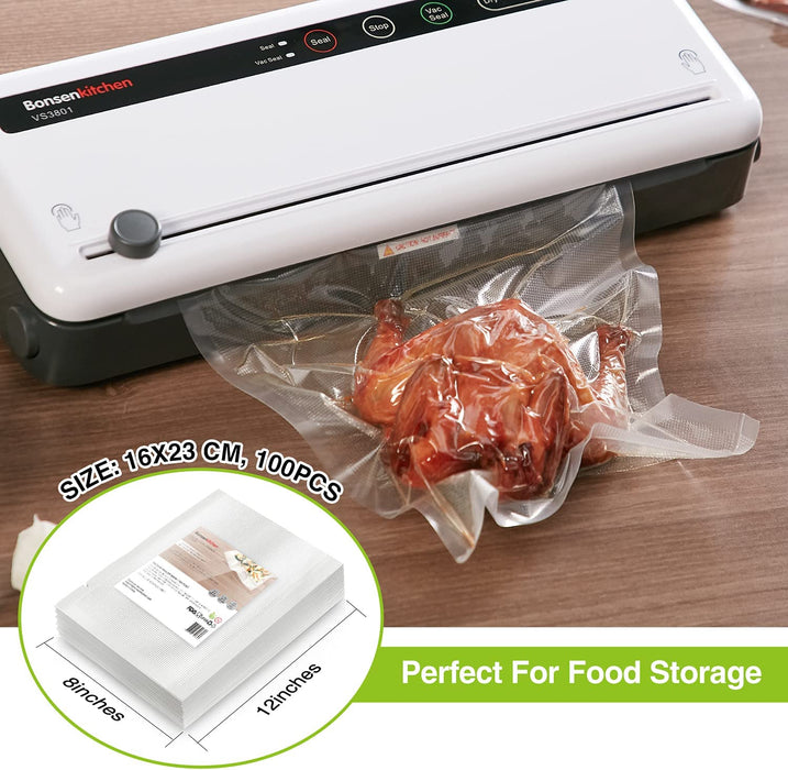 Profi Vakuumbeutel, 100 Beutel 16x23cm Vakuumierbeutel für alle Vakuumierer & Lebensmittel Vakuumiergerät, BPA-frei Kochfest und Sous Vide