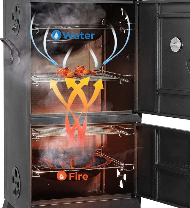 Räucherofen mit Temperaturanzeige,Holzkohlegrill,Räucherkammer, Räucherschrank mit Rost- und hitzebeständige Beschichtung