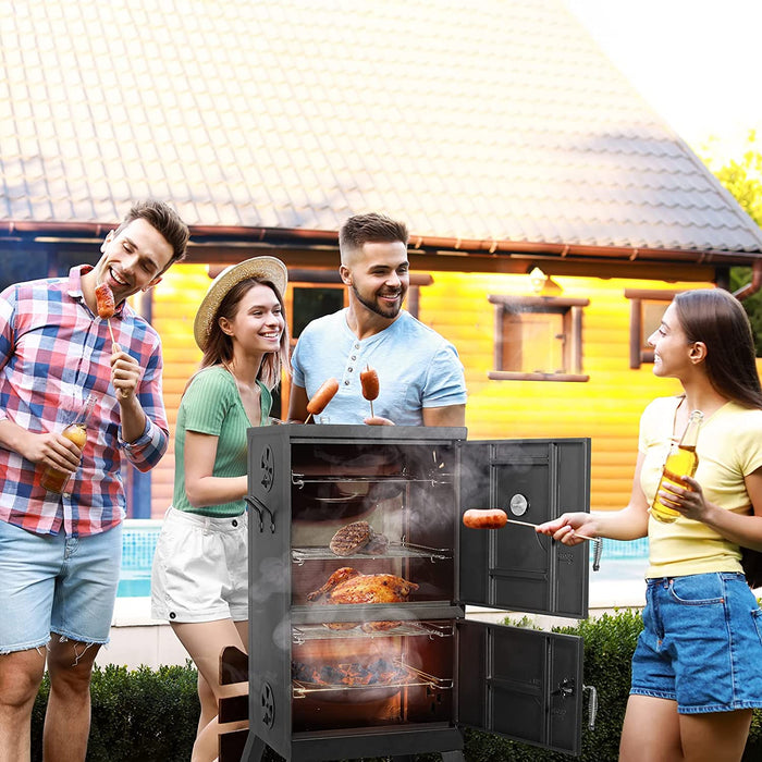 Räucherofen mit Temperaturanzeige,Holzkohlegrill,Räucherkammer, Räucherschrank mit Rost- und hitzebeständige Beschichtung