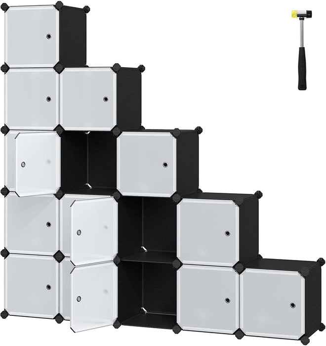  Regalsystem, 16 Würfel, Kleiderschrank aus Kunststoff, mit Türen, Schuhregal, Aufbewahrung von Kleidung, Schuhen, Spielzeug und Büchern, Steckregal