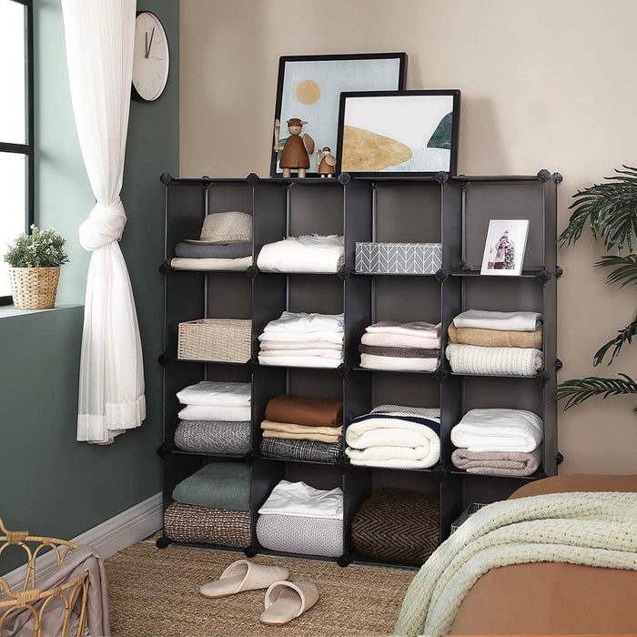 Regalsystem, Schuhregal, 15 Würfel, DIY Würfelregal, stapelbar, Steckregal aus PP-Kunststoff, Garderobe, Raumteiler, für Schlafzimmer, Büro, grau
