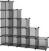 Regalsystem, Schuhregal, 15 Würfel, DIY Würfelregal, stapelbar, Steckregal aus PP-Kunststoff, Garderobe, Raumteiler, für Schlafzimmer, Büro, grau
