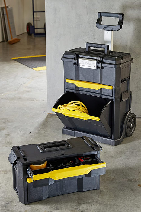 Rollende Werkstatt aus Metall-Kunststoff – Werkzeugwagen leer mit 3 modularen Einheiten – Vielseitige Werkzeugbox für Kleinteile und große Werkzeuge