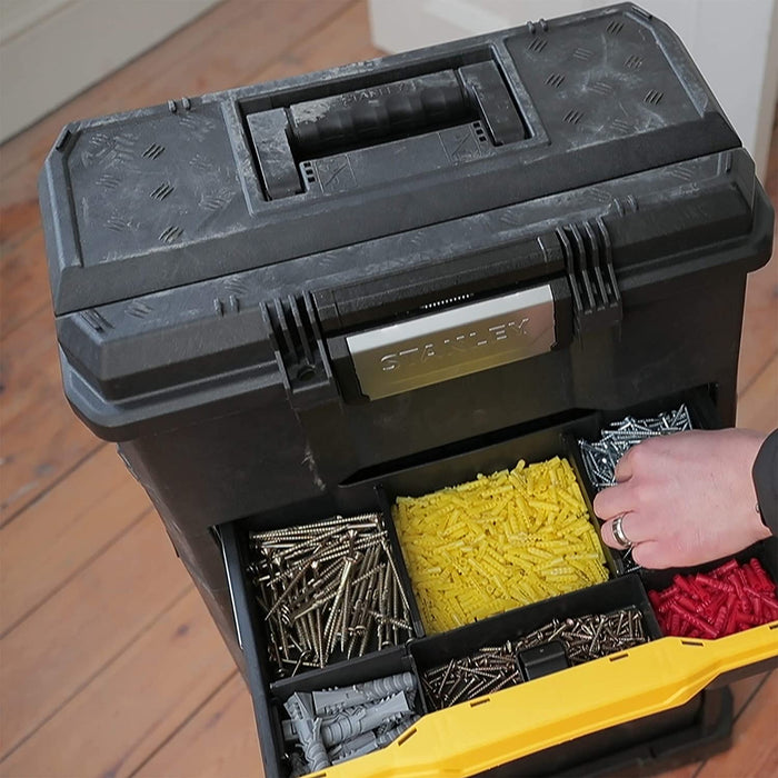 Rollende Werkstatt aus Metall-Kunststoff – Werkzeugwagen leer mit 3 modularen Einheiten – Vielseitige Werkzeugbox für Kleinteile und große Werkzeuge
