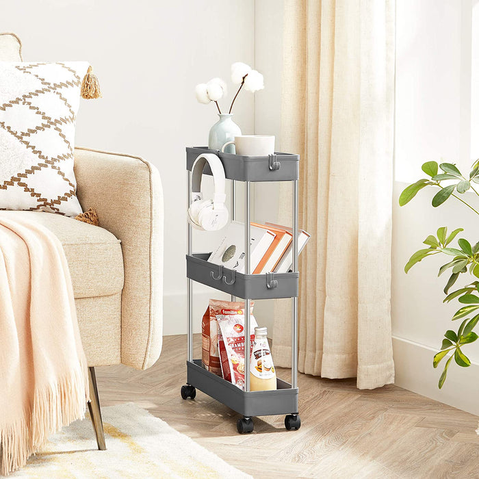 Rollwagen, Küchenwagen mit 3 Ebenen, Küchenregal, Nischenregal auf Rollen, schmal, Badregal, platzsparend, für Badezimmer, Küche, Cutout-Design