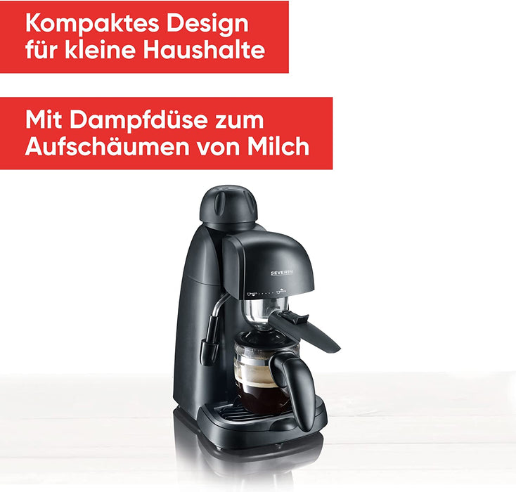 SEVERIN Espressomaschine, kleine Kaffeemaschine für bis zu 4 Tassen Espresso, Kaffeemaschine mit Milchschäumer für Kaffee-Milch-Spezialitäten