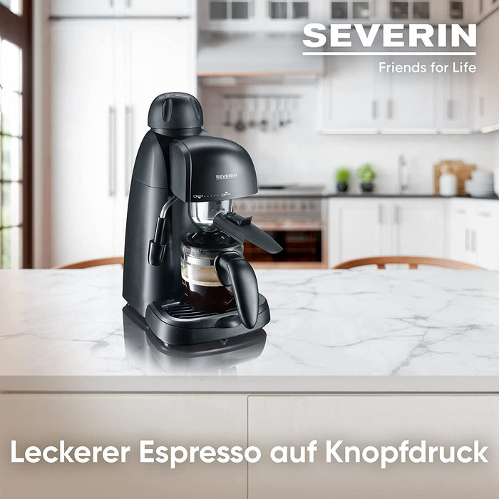 SEVERIN Espressomaschine, kleine Kaffeemaschine für bis zu 4 Tassen Espresso, Kaffeemaschine mit Milchschäumer für Kaffee-Milch-Spezialitäten