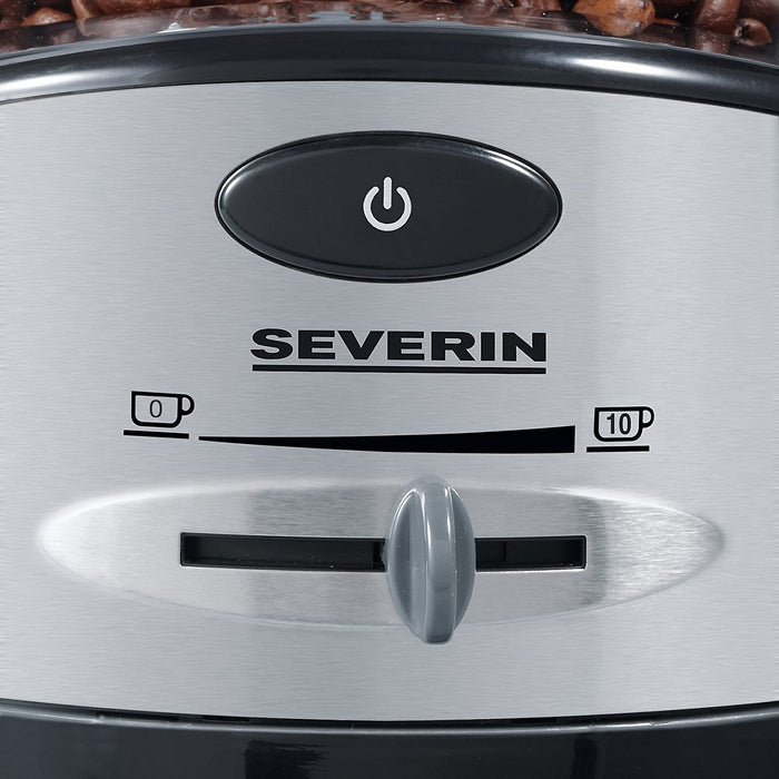 SEVERIN Mahlwerk-Kaffeemühle mit elektrischen Mahlwerk (100 W, Edelstahl-Scheibenmahlwerk, Max. Füllmenge 150 g) schwarz/Silber