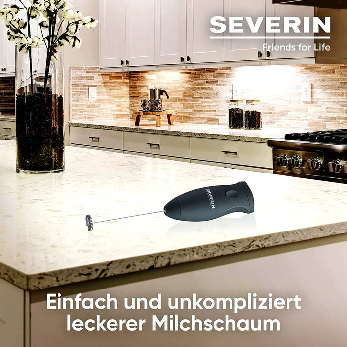 SEVERIN Milchaufschäumer Stab, kompakter Milchschäumer aus Edelstahl, elektrischer Milchaufschäumer mit Batteriebetrieb und einfacher Handhabung