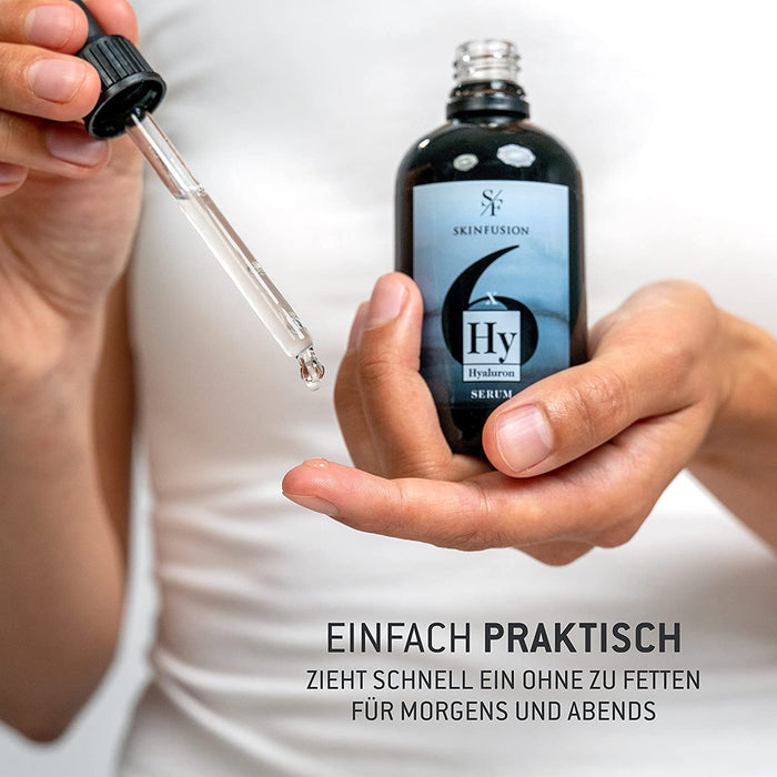  6-Fach Bio Hyaluron Serum hochdosiert 100 ml – veganer Multi-Hyaluronsäure-Komplex mit Booster-Wirkstoffen wie Bio-Glucomannan, Aloe